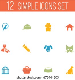 Set Of 12 Mammal Icons Set.Collection Of Cat, Veterinarian, Sitting And Other Elements.