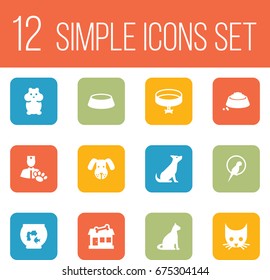 Set Of 12 Mammal Icons Set.Collection Of Store, Head, Dish And Other Elements.