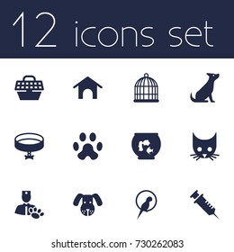 Set Of 12 Mammal Icons Set.Collection Of Veterinarian, Footprint, Head And Other Elements.