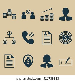Set Of 12 Management Icons. Can Be Used For Web, Mobile, UI And Infographic Design. Includes Elements Such As Employee, Check, Cash And More.