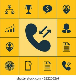 Set Of 12 Management Icons. Can Be Used For Web, Mobile, UI And Infographic Design. Includes Elements Such As Phone, Tree, Cup And More.