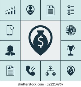 Set Of 12 Management Icons. Can Be Used For Web, Mobile, UI And Infographic Design. Includes Elements Such As Cup, Goal, Increase And More.