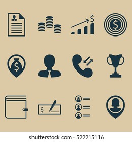 Set Of 12 Management Icons. Can Be Used For Web, Mobile, UI And Infographic Design. Includes Elements Such As Prize, Profile, Map And More.