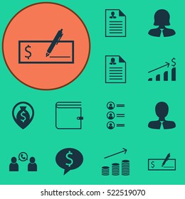 Set Of 12 Management Icons. Can Be Used For Web, Mobile, UI And Infographic Design. Includes Elements Such As Phone, Bank, Money And More.