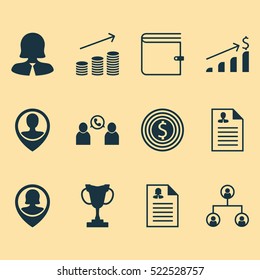 Set Of 12 Management Icons. Can Be Used For Web, Mobile, UI And Infographic Design. Includes Elements Such As Structure, Goal, User And More.
