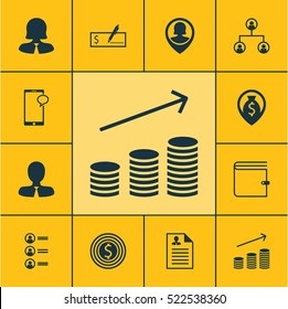Set Of 12 Management Icons. Can Be Used For Web, Mobile, UI And Infographic Design. Includes Elements Such As Increase, Chat, Check And More.