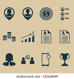 Set Of 12 Management Icons. Can Be Used For Web, Mobile, UI And Infographic Design. Includes Elements Such As Coins, Applicants, Career And More.