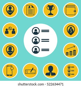 Set Of 12 Management Icons. Can Be Used For Web, Mobile, UI And Infographic Design. Includes Elements Such As Map, Profile, Purse And More.