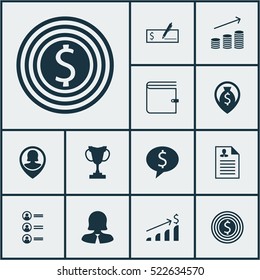 Set Of 12 Management Icons. Can Be Used For Web, Mobile, UI And Infographic Design. Includes Elements Such As List, Purse, Job And More.