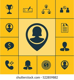 Set Of 12 Management Icons. Can Be Used For Web, Mobile, UI And Infographic Design. Includes Elements Such As Phone, Organisation, Success And More.