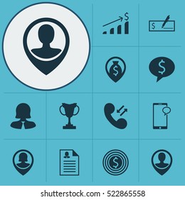 Set Of 12 Management Icons. Can Be Used For Web, Mobile, UI And Infographic Design. Includes Elements Such As Female, Pin, Chat And More.