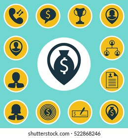 Set Of 12 Management Icons. Can Be Used For Web, Mobile, UI And Infographic Design. Includes Elements Such As Cellular, Cup, Tree And More.
