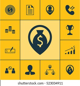 Set Of 12 Management Icons. Can Be Used For Web, Mobile, UI And Infographic Design. Includes Elements Such As Goal, Cup, Stacked And More.