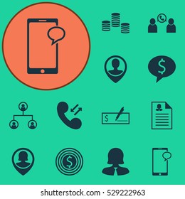Set Of 12 Management Icons. Can Be Used For Web, Mobile, UI And Infographic Design. Includes Elements Such As Female Application, Pin Employee, Phone Conference And More.