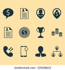 Set Of 12 Management Icons. Can Be Used For Web, Mobile, UI And Infographic Design. Includes Elements Such As Tree Structure, Pin Employee, Curriculum Vitae And More.