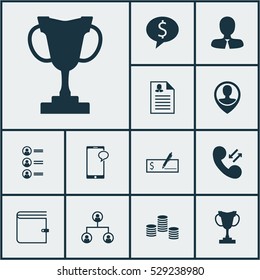 Set Of 12 Management Icons. Can Be Used For Web, Mobile, UI And Infographic Design. Includes Elements Such As Tree Structure, Manager, Business Deal And More.