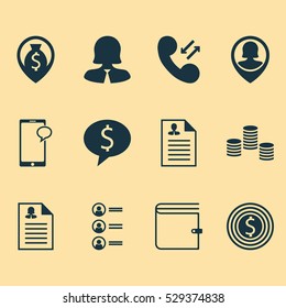 Set Of 12 Management Icons. Can Be Used For Web, Mobile, UI And Infographic Design. Includes Elements Such As Pin Employee, Business Deal, Business Goal And More.