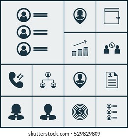 Set Of 12 Management Icons. Can Be Used For Web, Mobile, UI And Infographic Design. Includes Elements Such As Business Goal, Business Woman, Curriculum Vitae And More.
