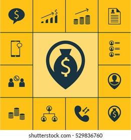 Set Of 12 Management Icons. Can Be Used For Web, Mobile, UI And Infographic Design. Includes Elements Such As Money Navigation, Job Applicants, Money And More.