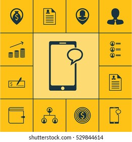 Set Of 12 Management Icons. Can Be Used For Web, Mobile, UI And Infographic Design. Includes Elements Such As Messaging, Wallet, Job Applicants And More.