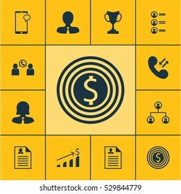 Set Of 12 Management Icons. Can Be Used For Web, Mobile, UI And Infographic Design. Includes Elements Such As Manager, Tournament, Tree Structure And More.