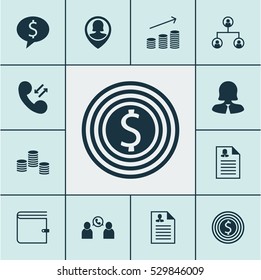 Set Of 12 Management Icons. Can Be Used For Web, Mobile, UI And Infographic Design. Includes Elements Such As Cellular Data, Pin Employee, Female Application And More.