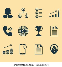 Set Of 12 Management Icons. Can Be Used For Web, Mobile, UI And Infographic Design. Includes Elements Such As Tournament, Messaging, Female Application And More.