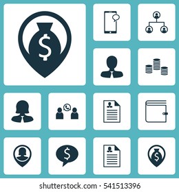 Set Of 12 Management Icons. Includes Business Deal, Tree Structure, Messaging And Other Symbols. Beautiful Design Elements.