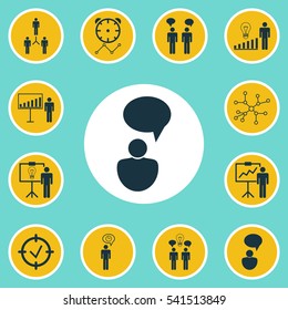 Set Of 12 Management Icons. Includes Solution Demonstration, Approved Target, Planning And Other Symbols. Beautiful Design Elements.