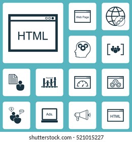 Set Of 12 Marketing Icons. Can Be Used For Web, Mobile, UI And Infographic Design. Includes Elements Such As Page, Group, Target And More.