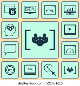 Set Of 12 Marketing Icons. Can Be Used For Web, Mobile, UI And Infographic Design. Includes Elements Such As Website, Analytics, Digital And More.