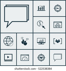 Set Of 12 Marketing Icons. Can Be Used For Web, Mobile, UI And Infographic Design. Includes Elements Such As Audience, Marketing, Ranking And More.