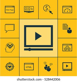 Set Of 12 Marketing Icons. Can Be Used For Web, Mobile, UI And Infographic Design. Includes Elements Such As Focus Group, Loading Speed, Website And More.