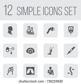 Set Of 12 Medical Icons Set.Collection Of Splint, Lung, Machine And Other Elements.