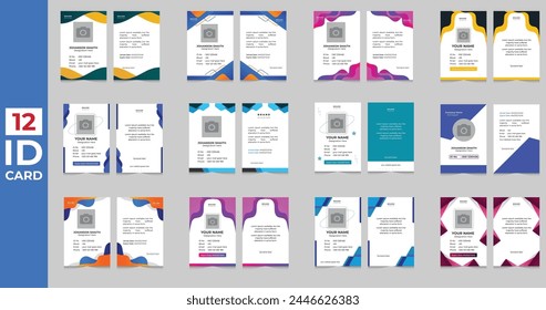 conjunto de 12 Mega colección Plantilla de diseño de tarjeta de identificación corporativa. tarjeta de identificación empresarial. Paquete de tarjeta de identificación. Plantilla del juego de tarjetas de identificación de empleado de empresa.