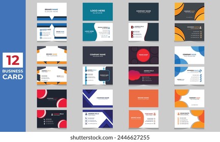 set of 12 Mega collection corporate business  card design template. business card. Business card bundle. Company business card set template.