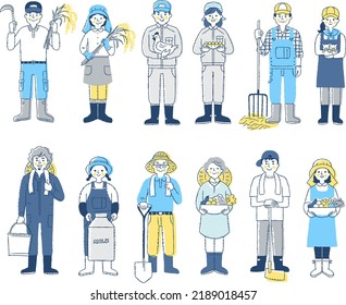 Set of 12 men and women of various farmers