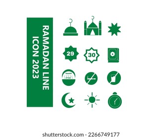 Set of 12 Minimal and Solid Islamic Icons on White Background . Vector Isolated Elements