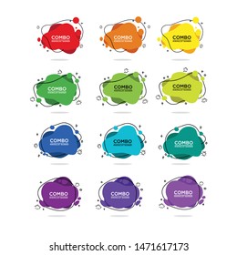 Set of 12 modern abstract vector banners. Flat geometric shapes with various colors with black lines. Templates are ready to use in web or print design and advertising