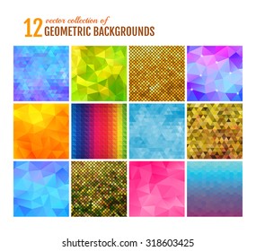 Set of 12 modern geometric backgrounds.  Vector illustration.