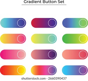 Um conjunto de 12 botões de IU de gradiente moderno em estilo arredondado. Perfeito para web, aplicativo móvel e projetos de design de interface.