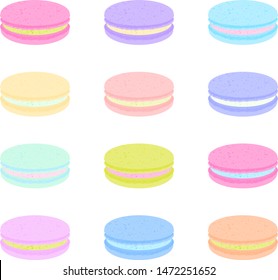 Set of 12 multicolored pastel macaron cookie vector icons