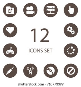 Set Of 12 Multimedia Icons Set.Collection Of Compact Disc, Connection Tower, Database And Other Elements.