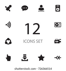 Set Of 12 Multimedia Icons Set.Collection Of Download, Wifi, Star And Other Elements.
