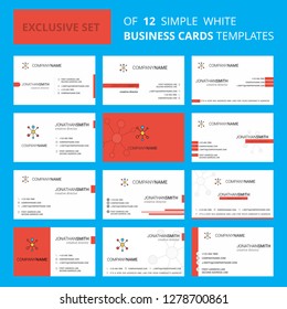 Set of 12 Network Creative Busienss Card Template. Editable Creative logo and Visiting card background