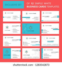 Set of 12 Network Creative Busienss Card Template. Editable Creative logo and Visiting card background