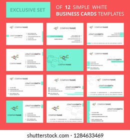 Set of 12 Network Creative Busienss Card Template. Editable Creative logo and Visiting card background