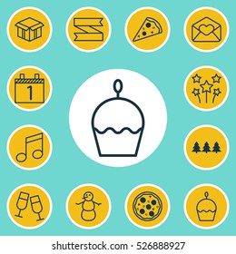 Set Of 12 New Year Icons. Can Be Used For Web, Mobile, UI And Infographic Design. Includes Elements Such As Love, Winter, Agenda And More.