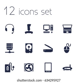 Set Of 12 Notebook Icons Set.Collection Of Router, Headset, Datacenter And Other Elements.