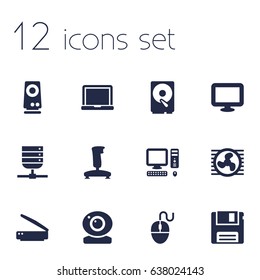 Set Of 12 Notebook Icons Set.Collection Of Fan, Datacenter, Joystick And Other Elements.